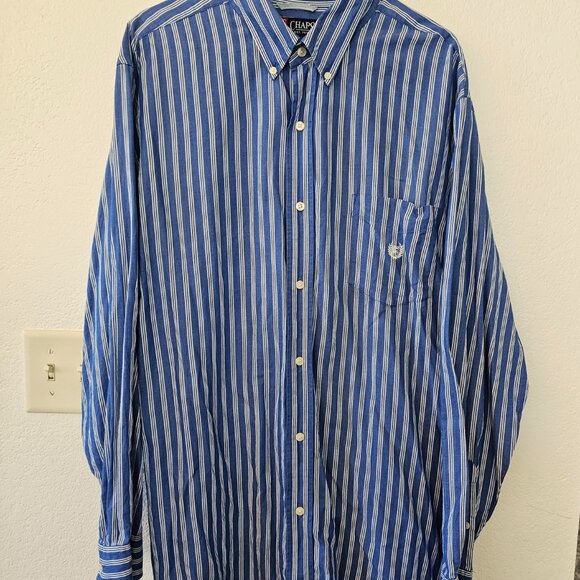 CHAPS Men's XXL Blue Striped Shirt 100% Cotton Long Sleeves Button Down - Picture 4 of 5